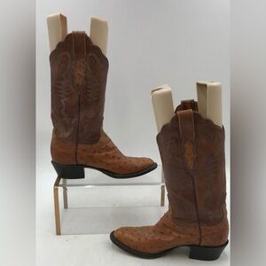 Lucchese 2000 Two-Tone Brown Ostrich Boots Size 6.5B